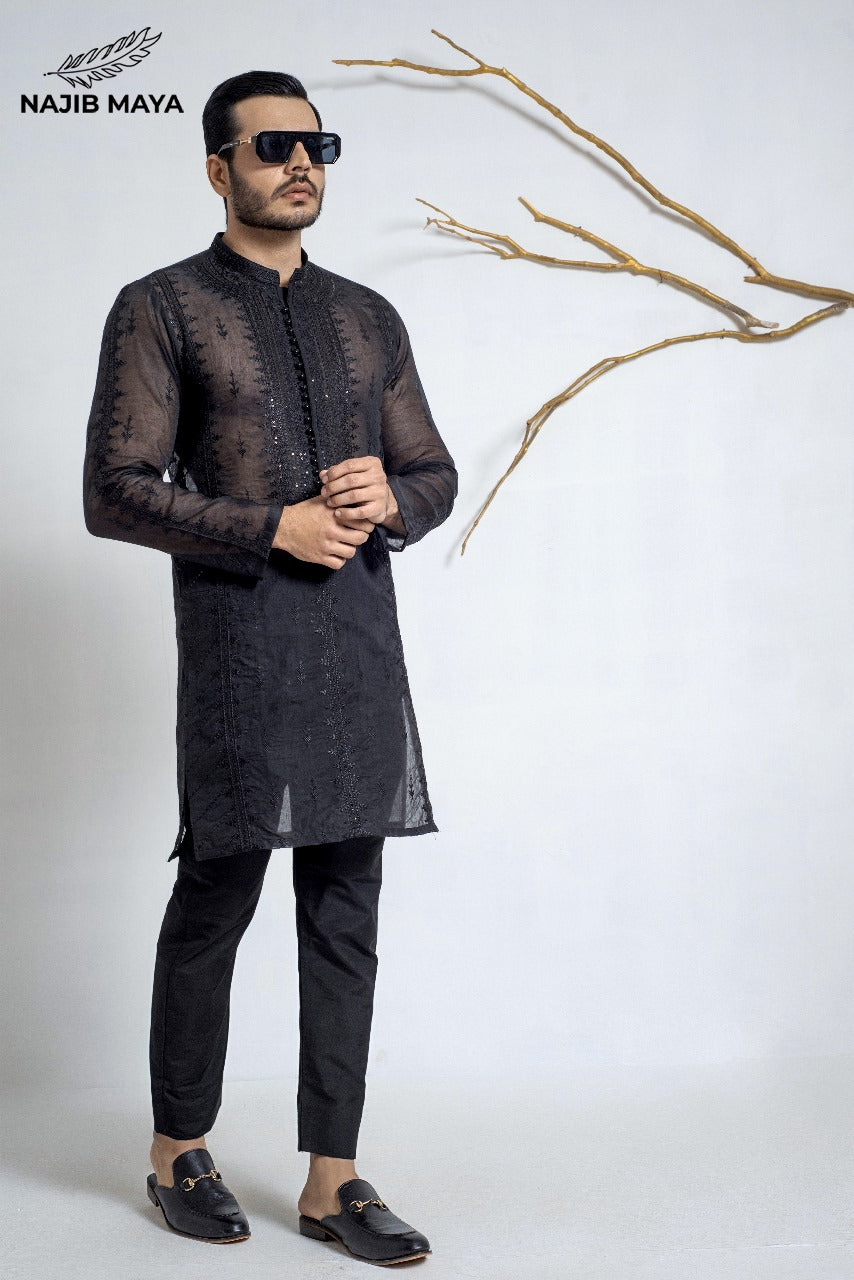 Black Stylish Embroidery Kurta Pajama For Men's