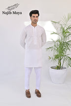 White Embroidered Kurta Pajama For Men's