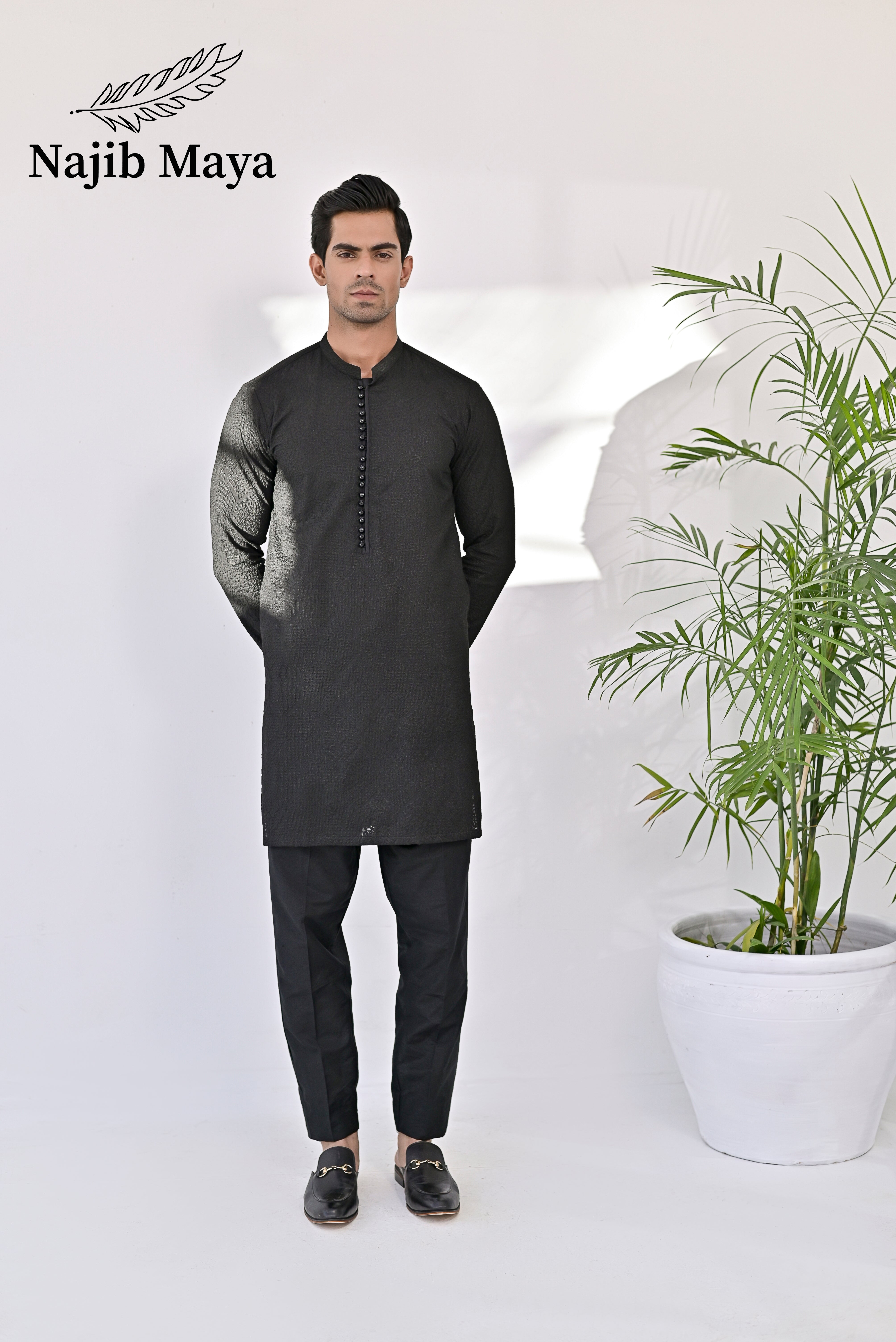 Black  Embroidered Kurta Pajama For Men's Main image