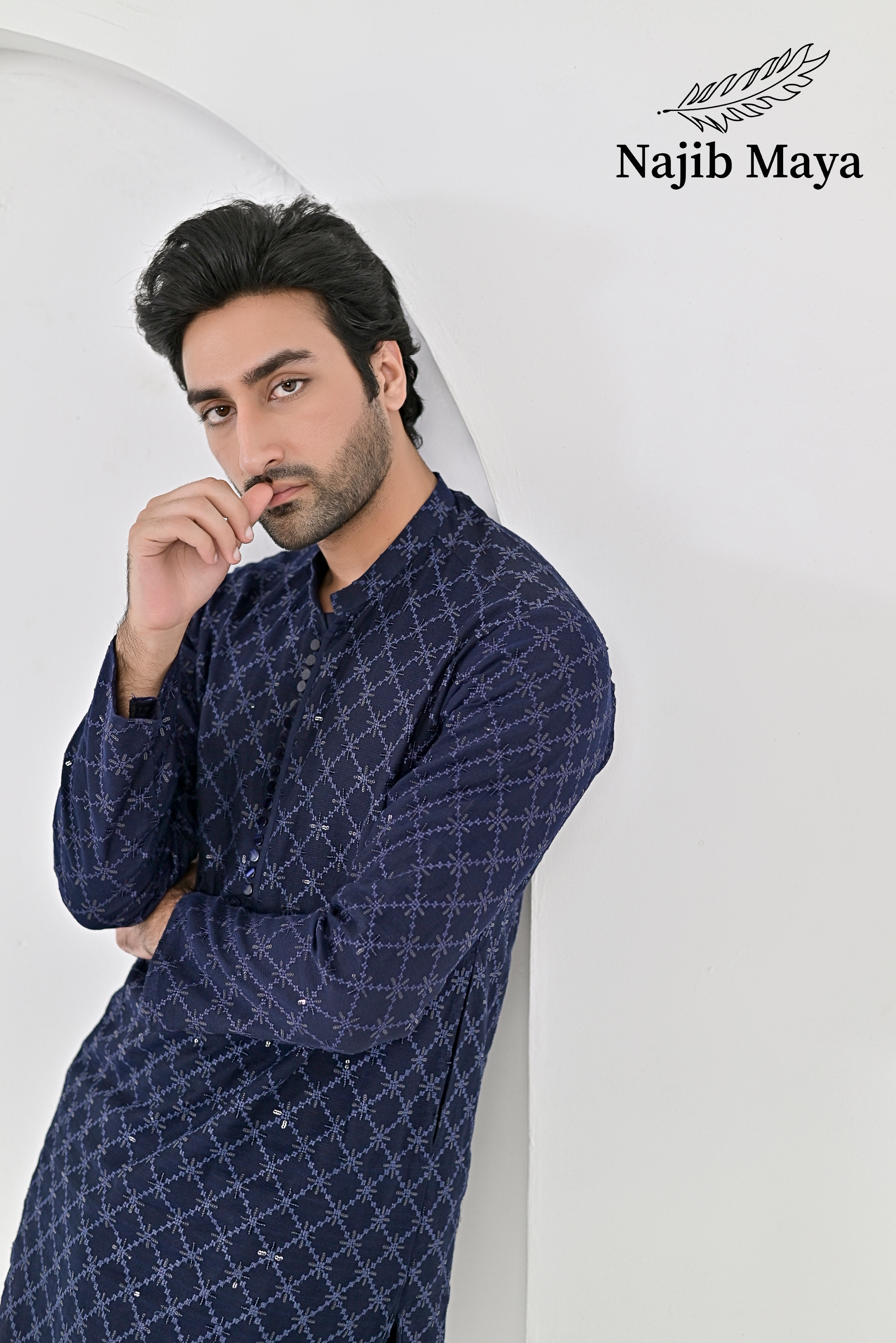 Blue Embroidered Kurta Pajama For Men's