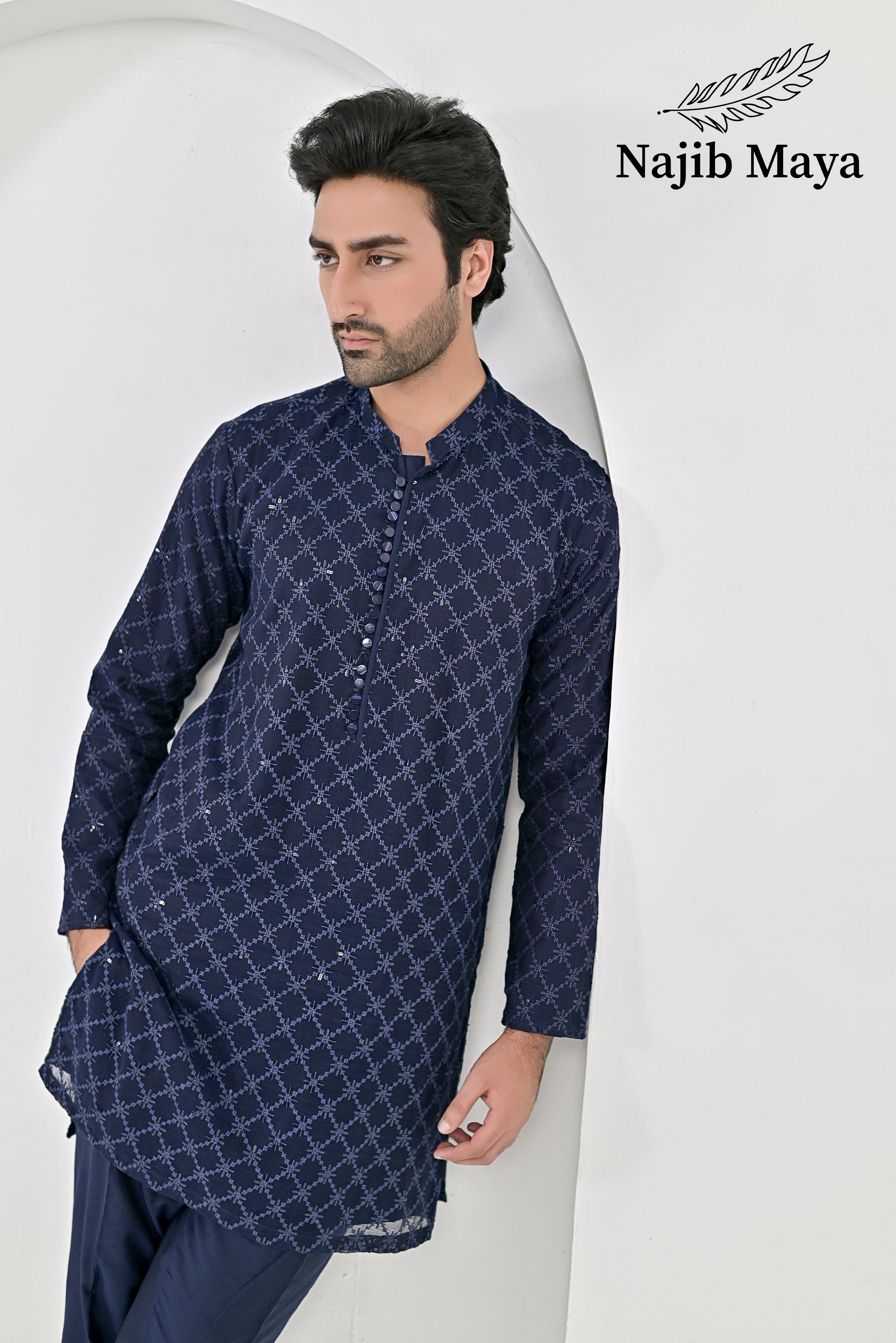 Blue Embroidered Kurta Pajama For Men's