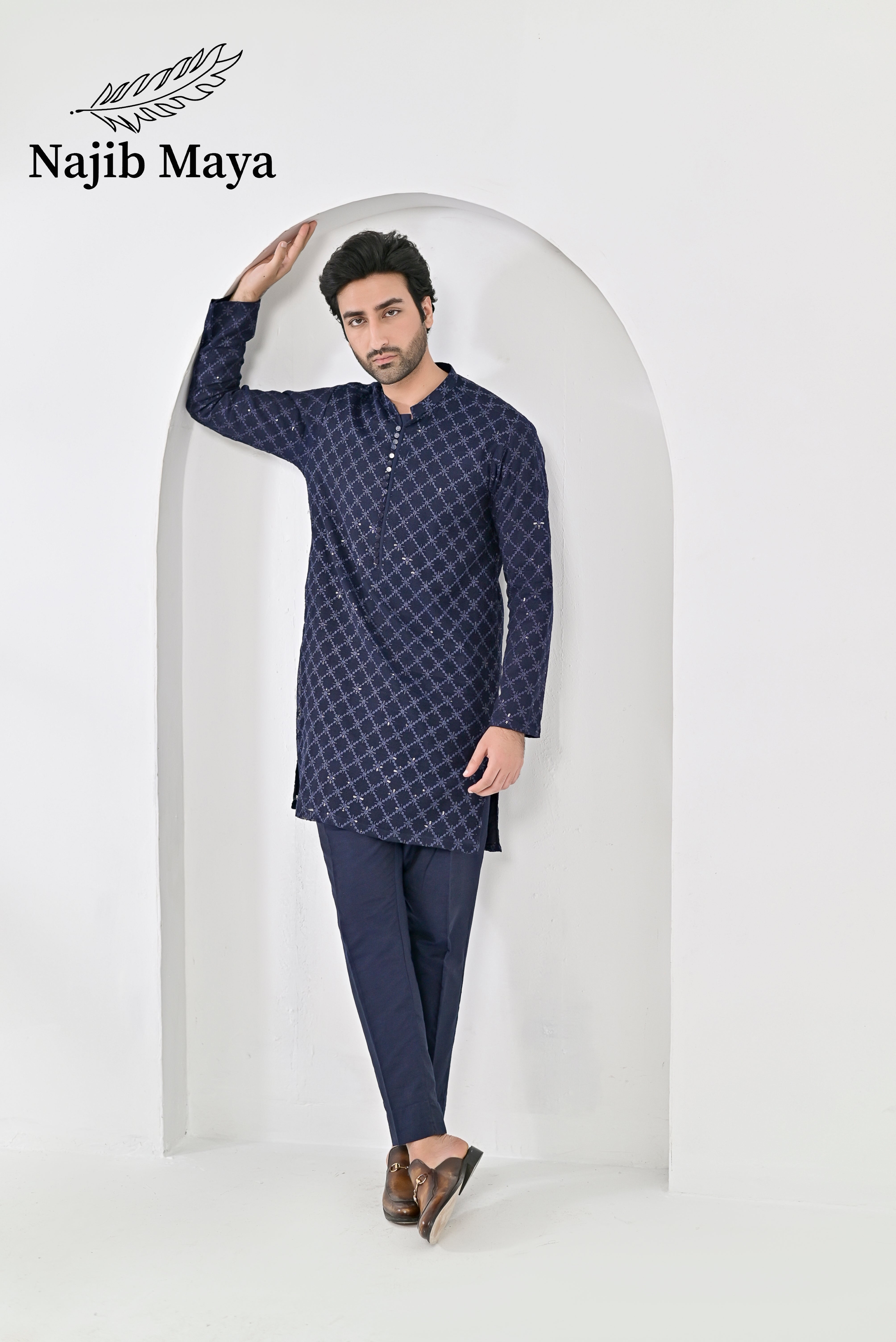 Blue Embroidered Kurta Pajama For Men's Main image