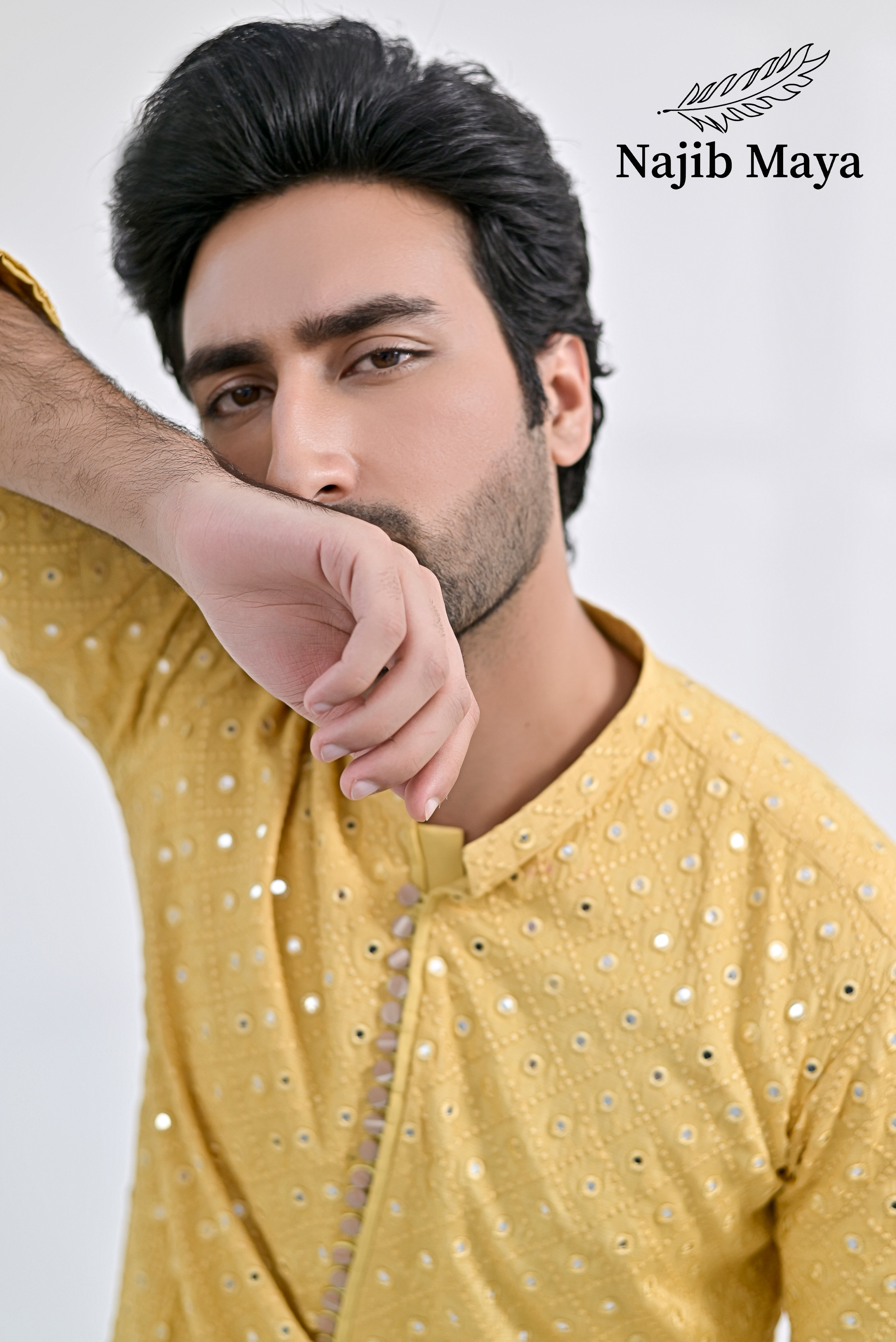 Yellow Embroidered Kurta Pajama For Men's Secondary image