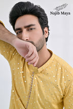 Yellow Embroidered Kurta Pajama For Men's