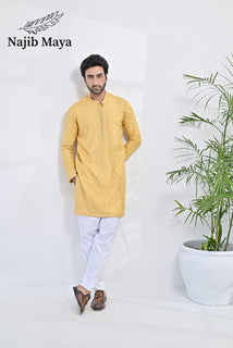Yellow Embroidered Kurta Pajama For Men's