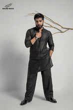 Load image into Gallery viewer, Black Elegant Net Style Kurta With Dhaka Pajama For Men&#39;s