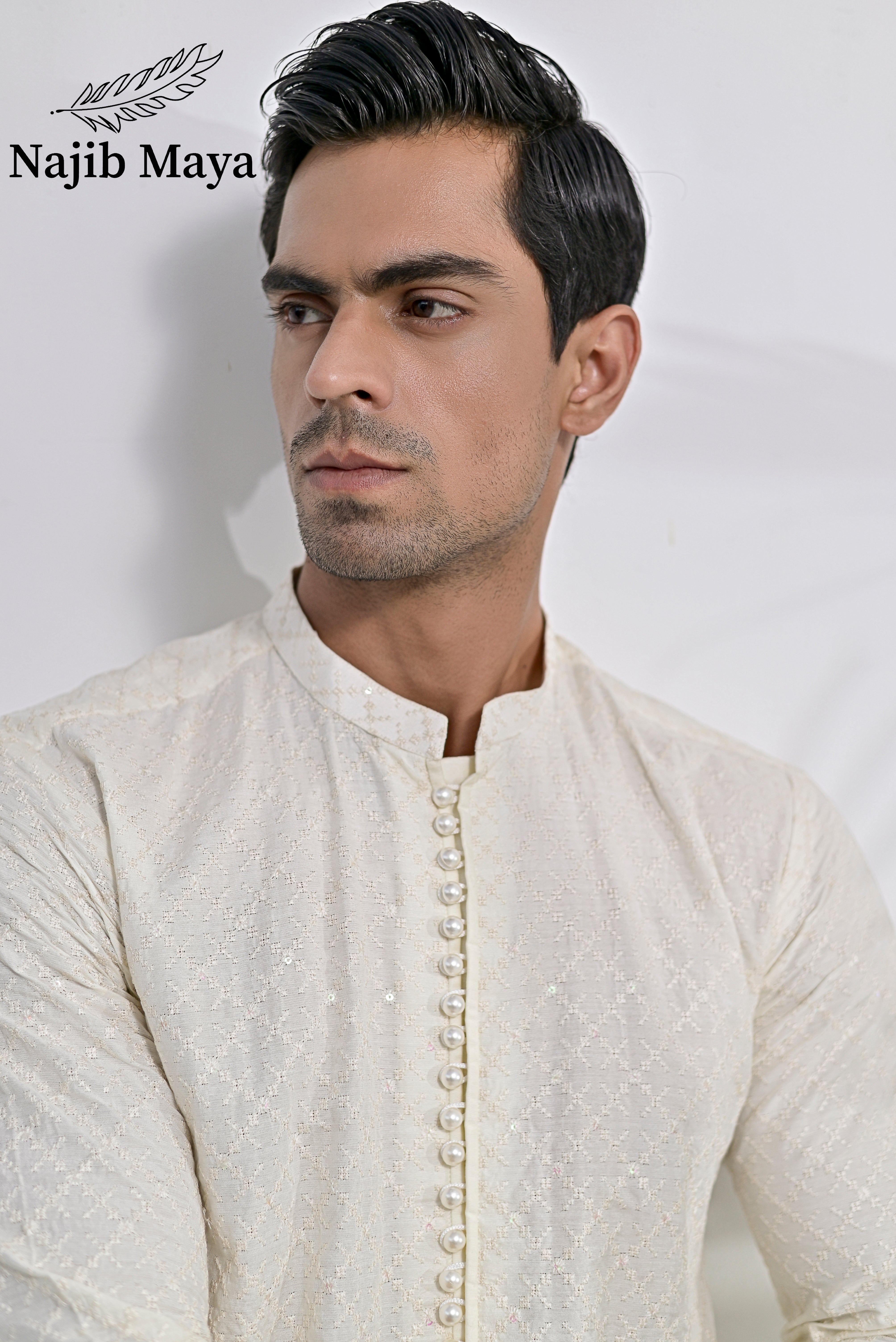 Cream Embroidered Kurta Pajama For Men's Secondary image