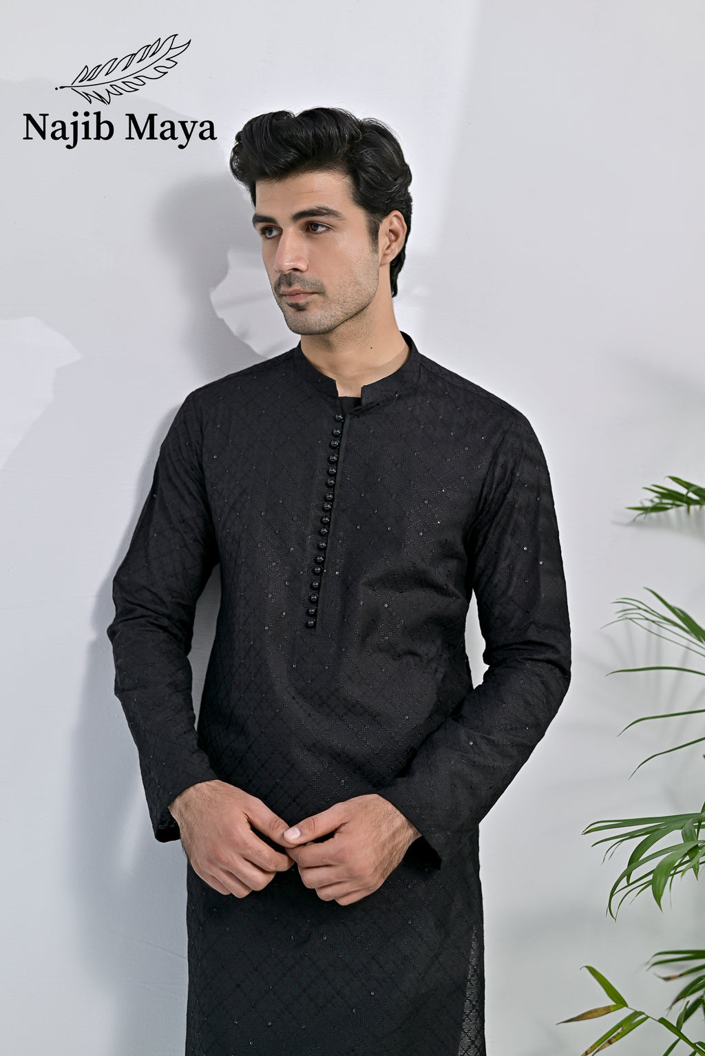 Black Embroidered Kurta Pajama For Men's