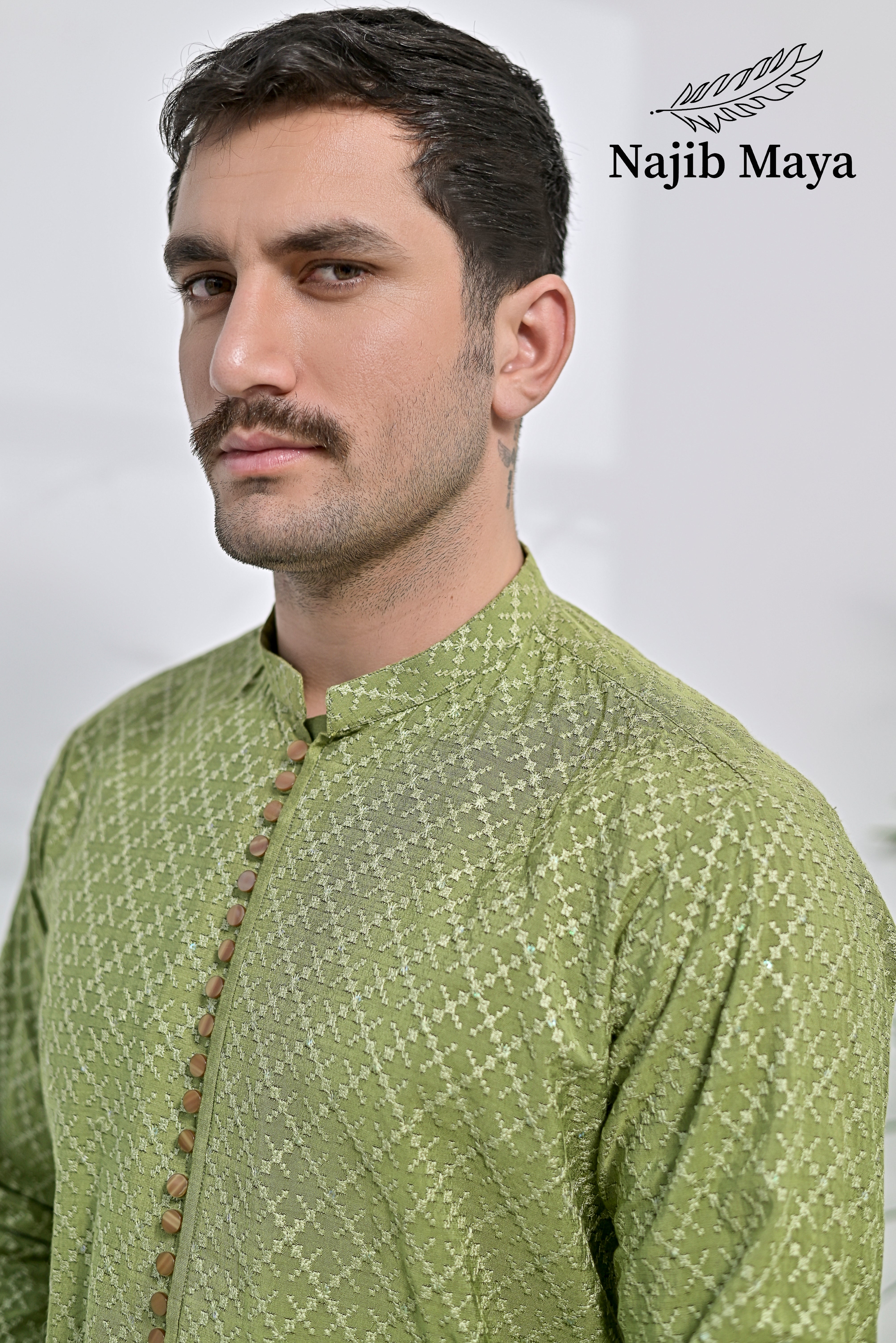 Pista Embroidered Kurta Pajama For Men's Secondary image