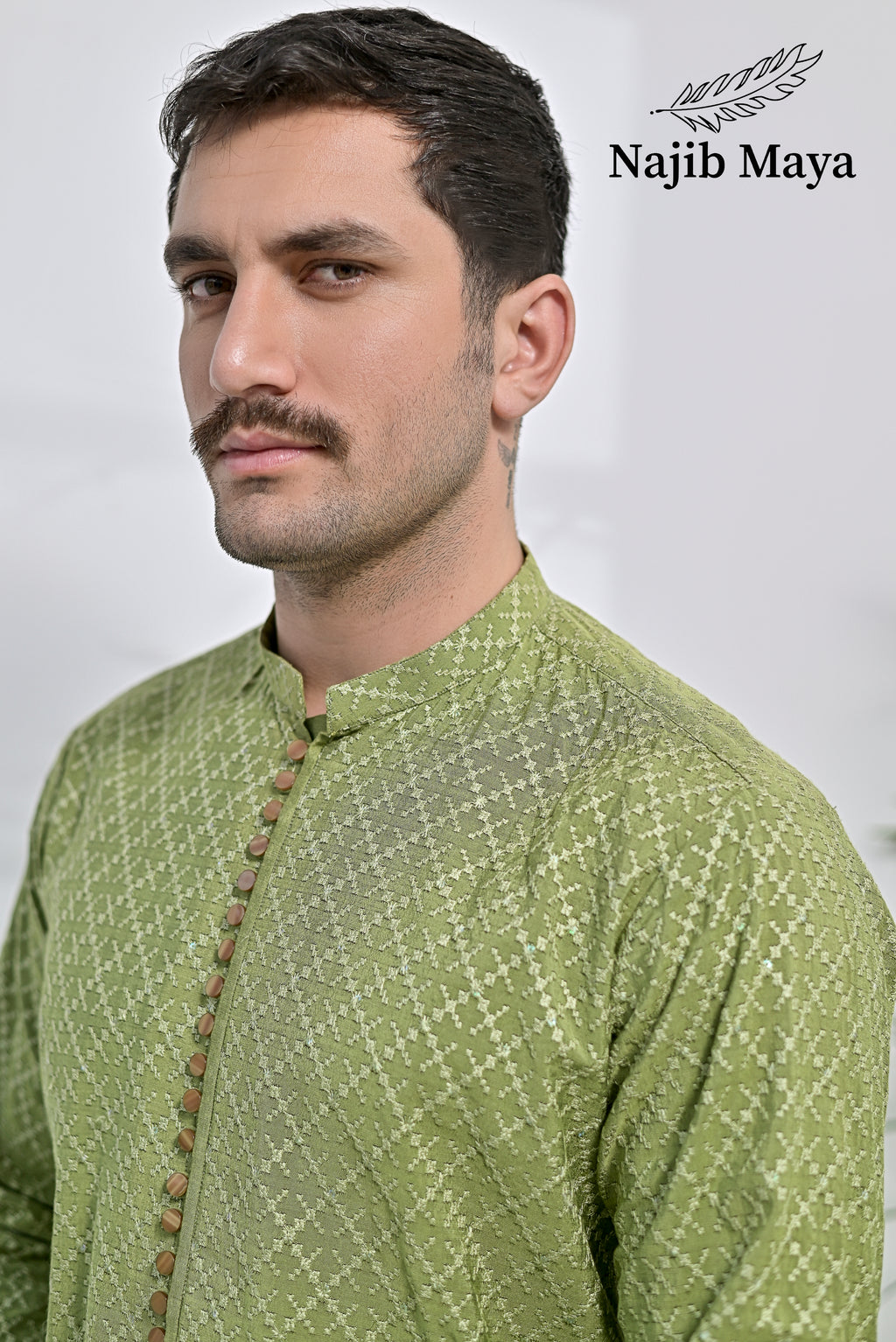 Pista Embroidered Kurta Pajama For Men's