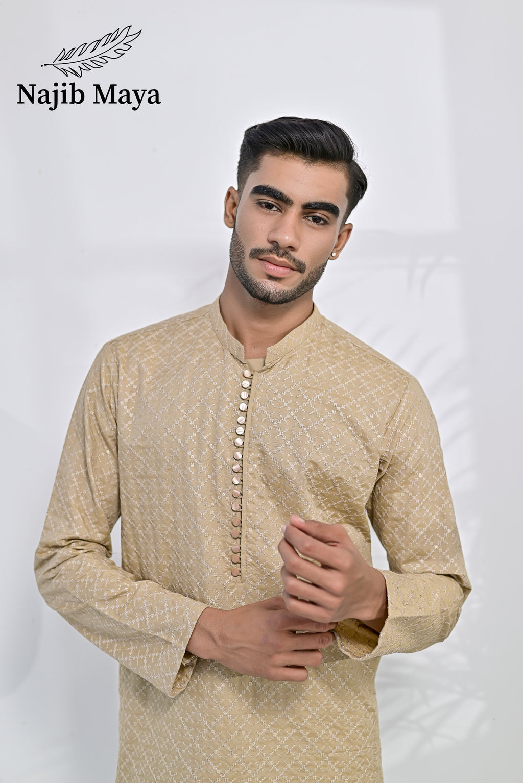 Mate Gold Embroidered Kurta Pajama For Men's