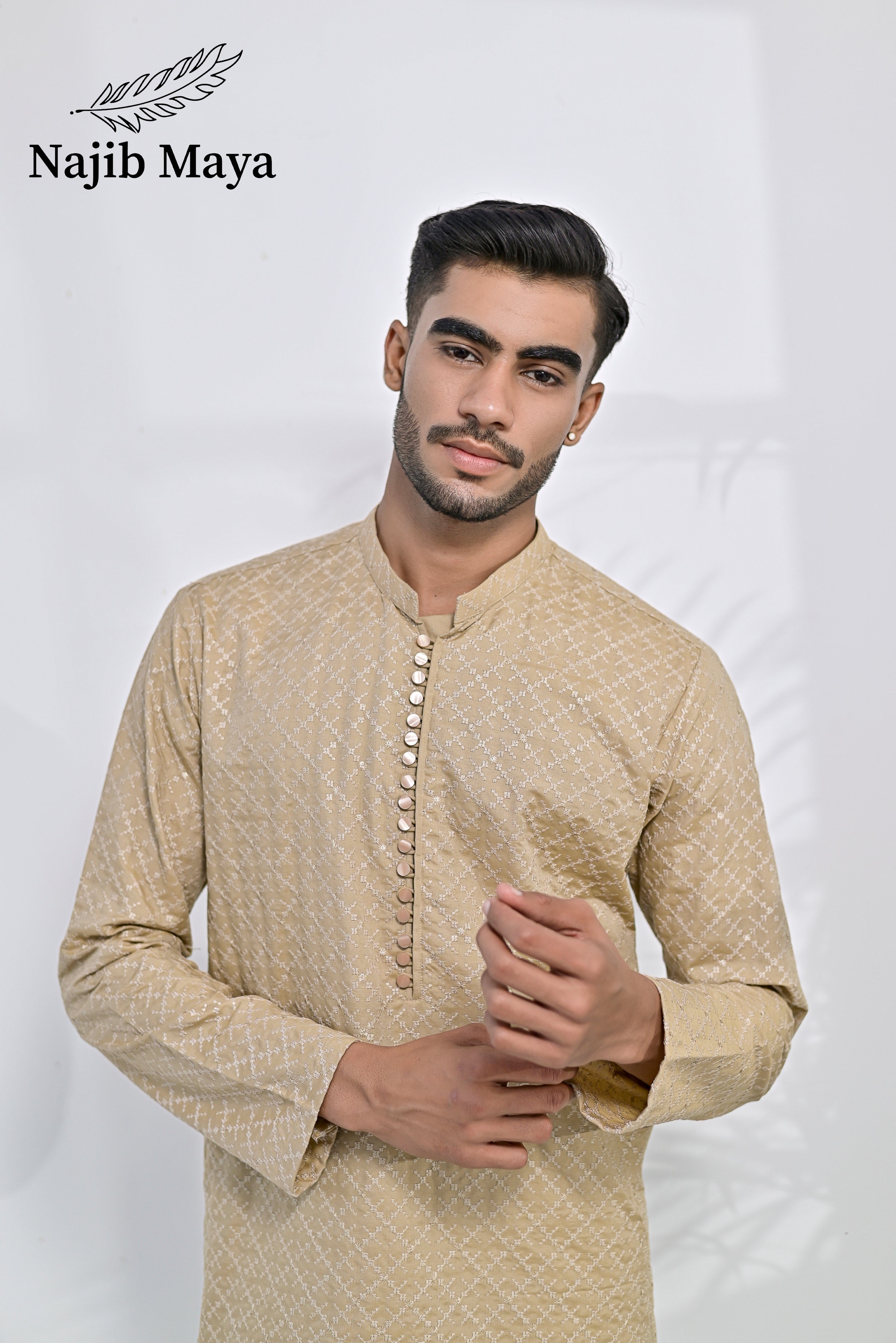 Mate Gold Embroidered Kurta Pajama For Men's