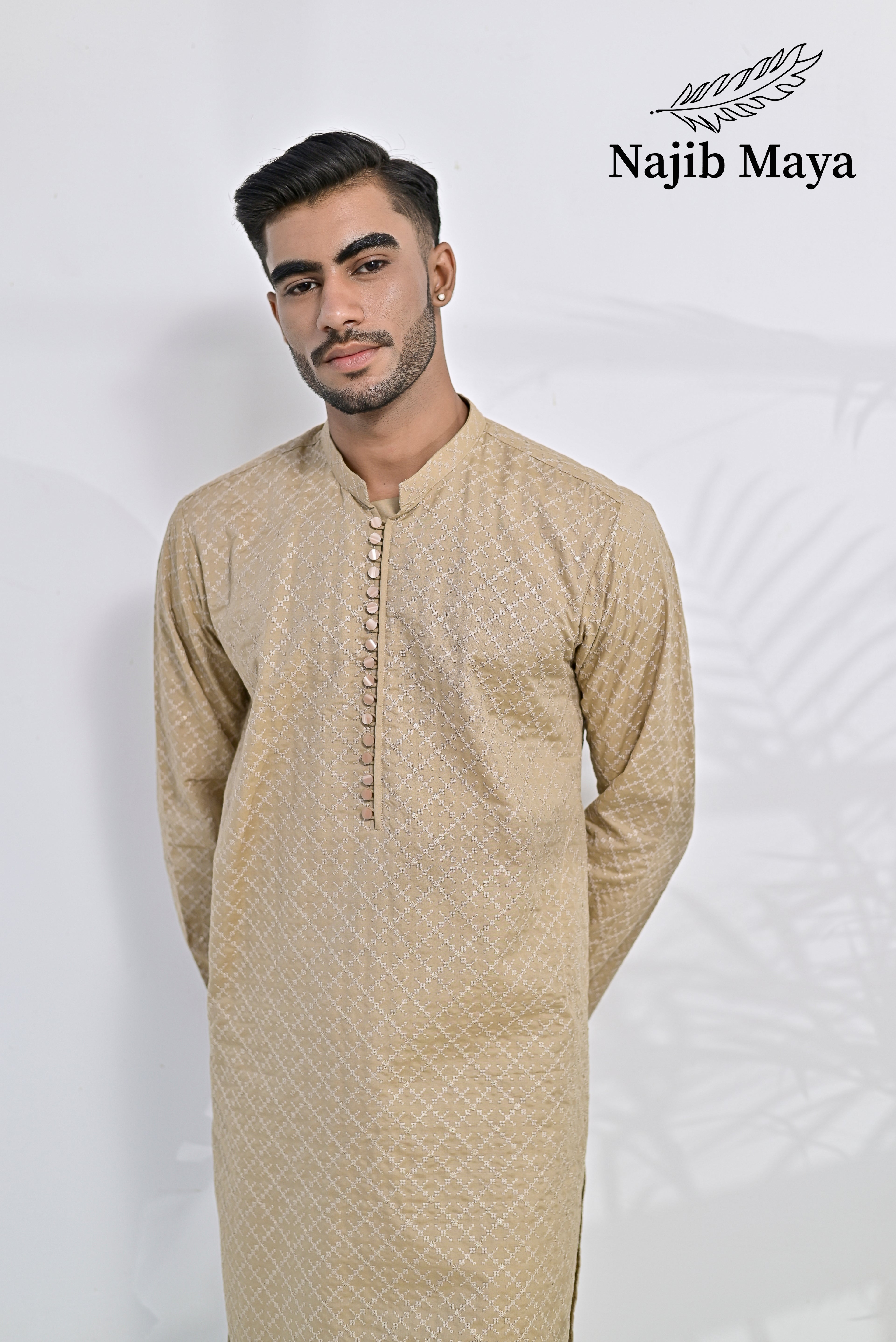 Mate Gold Embroidered Kurta Pajama For Men's