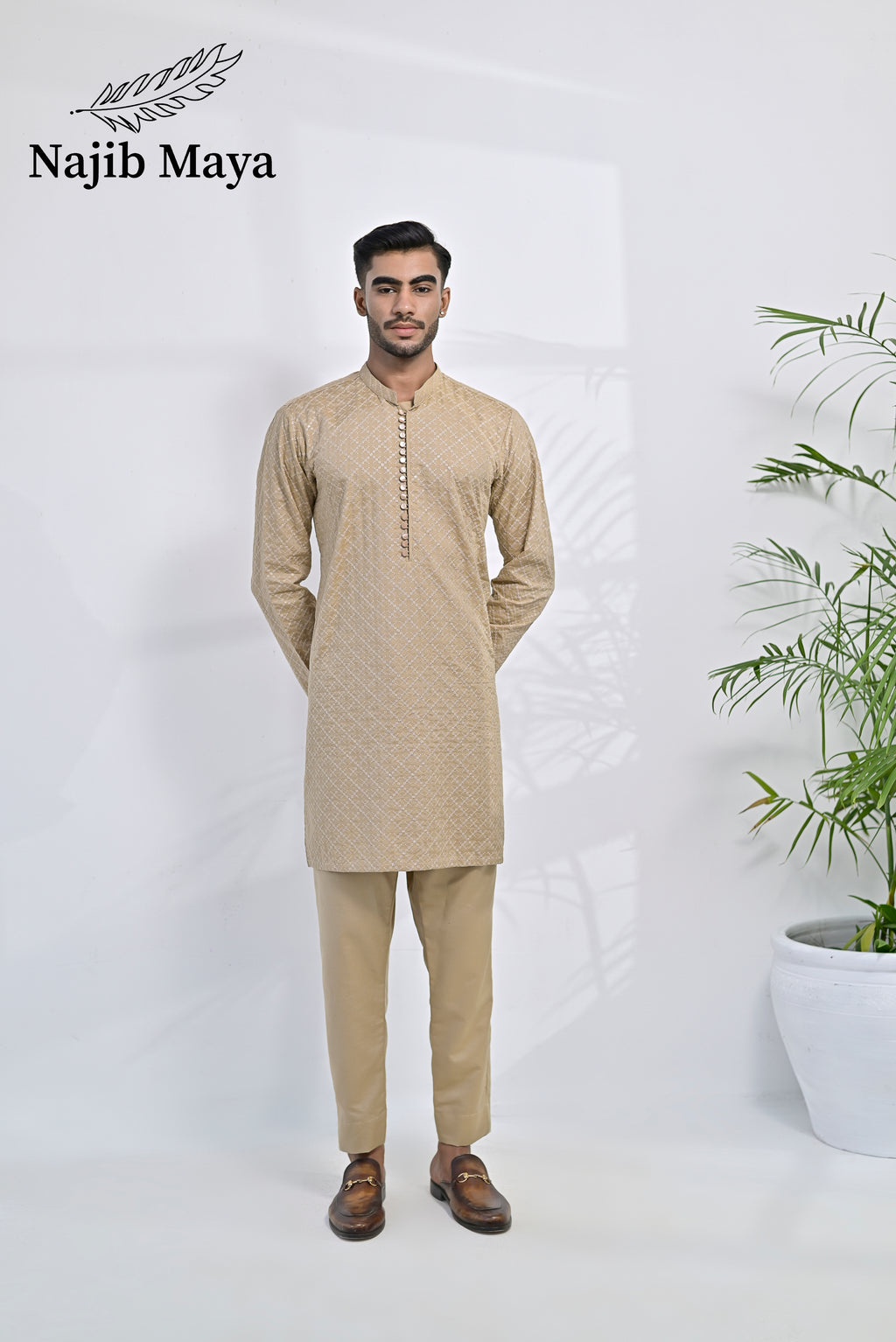 Mate Gold Embroidered Kurta Pajama For Men's