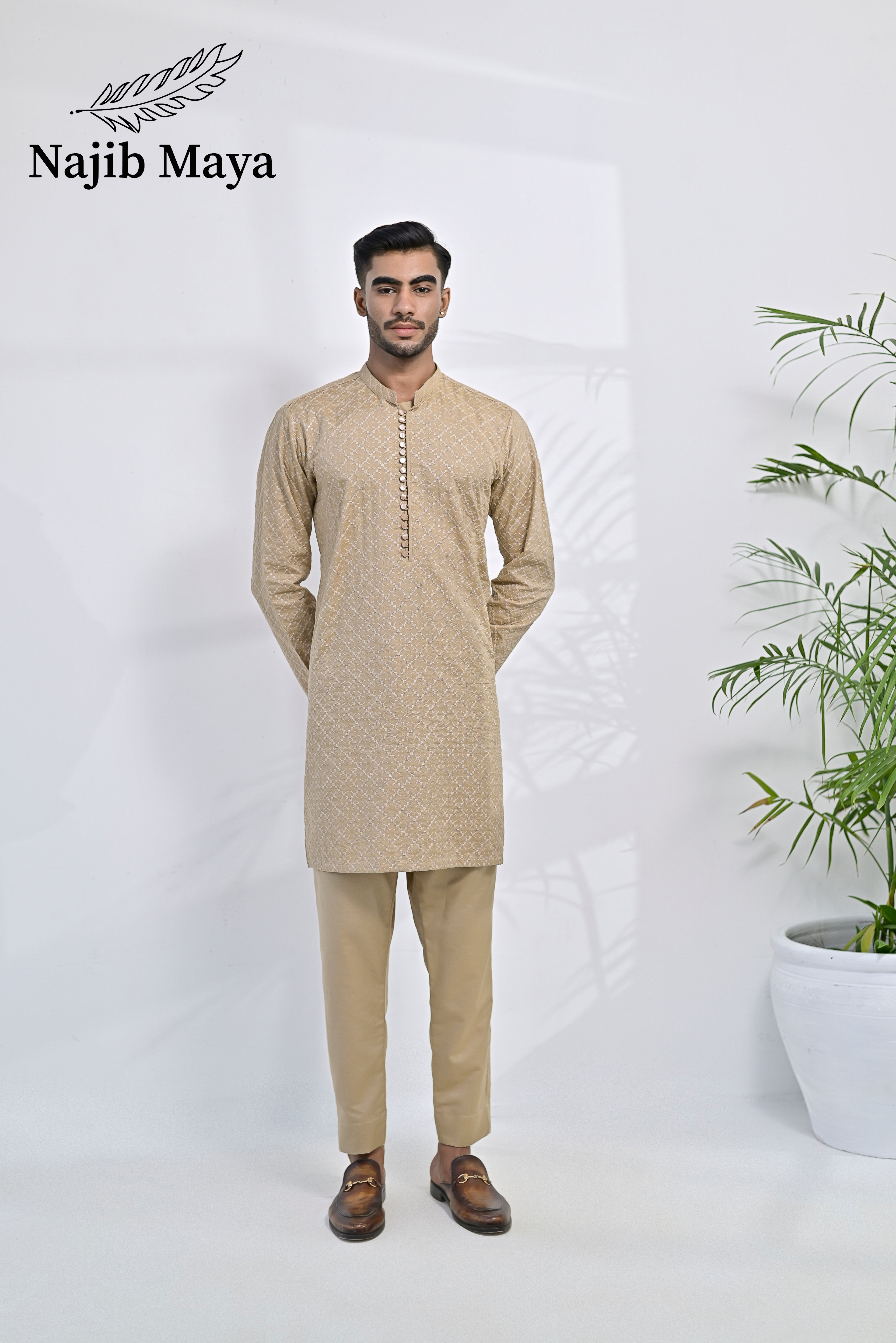 Mate Gold Embroidered Kurta Pajama For Men's
