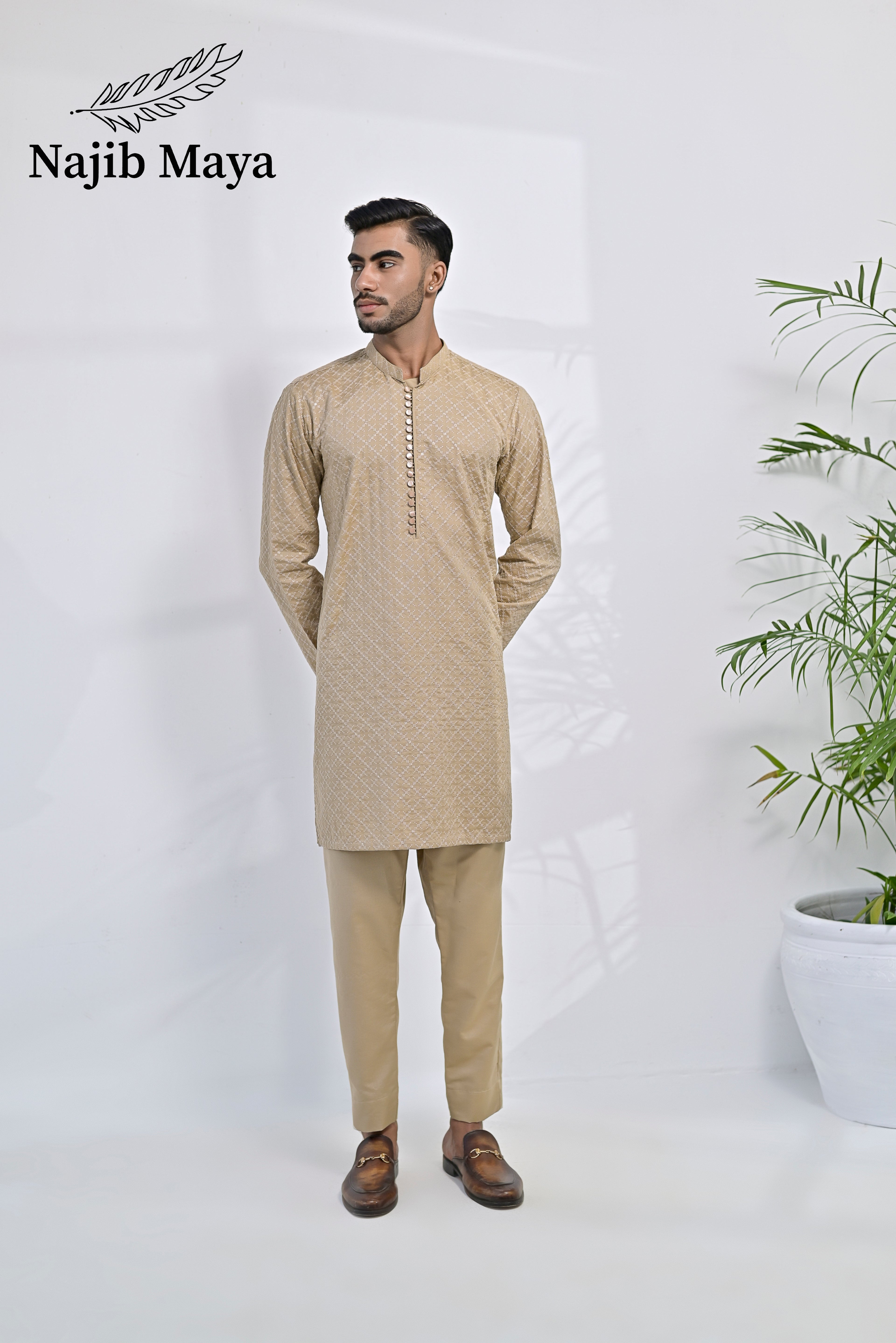 Mate Gold Embroidered Kurta Pajama For Men's