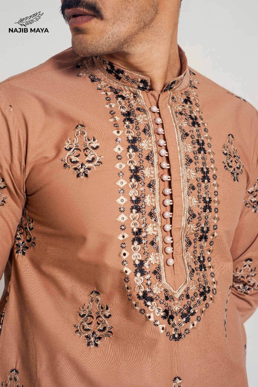 Ovaltine Embroidery  Kurta Pajama For Men's Secondary image