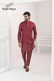 Maroon Embroidery Waist Coat & Maroon Kurta Pajama For Men's