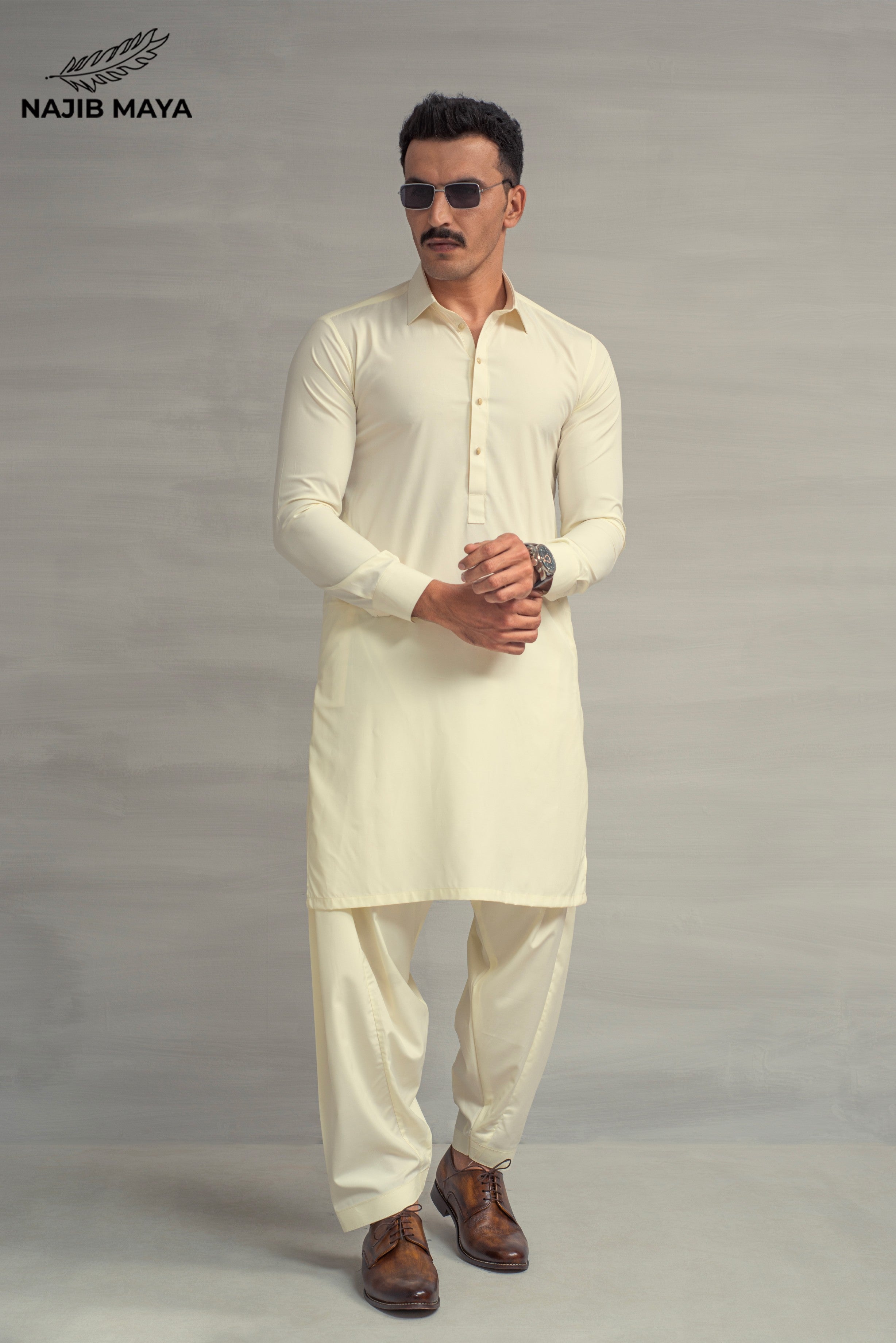 Cream Shalwar Kameez For Men's Main image