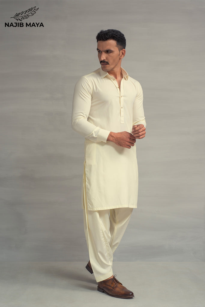 Cream Shalwar Kameez For Men's