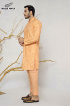 Peach Embroidered Kurta Pajama For Men's
