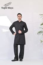 Black Front Open Embroidered Kurta with Bell Bottom pajama For Men's