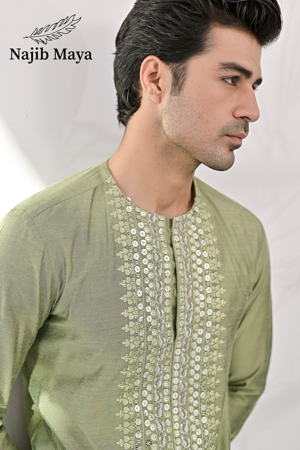 Pista Green Embroidered Kurta with Bell Bottom pajama For Men's