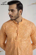 Peach Embroidered Kurta Pajama For Men's