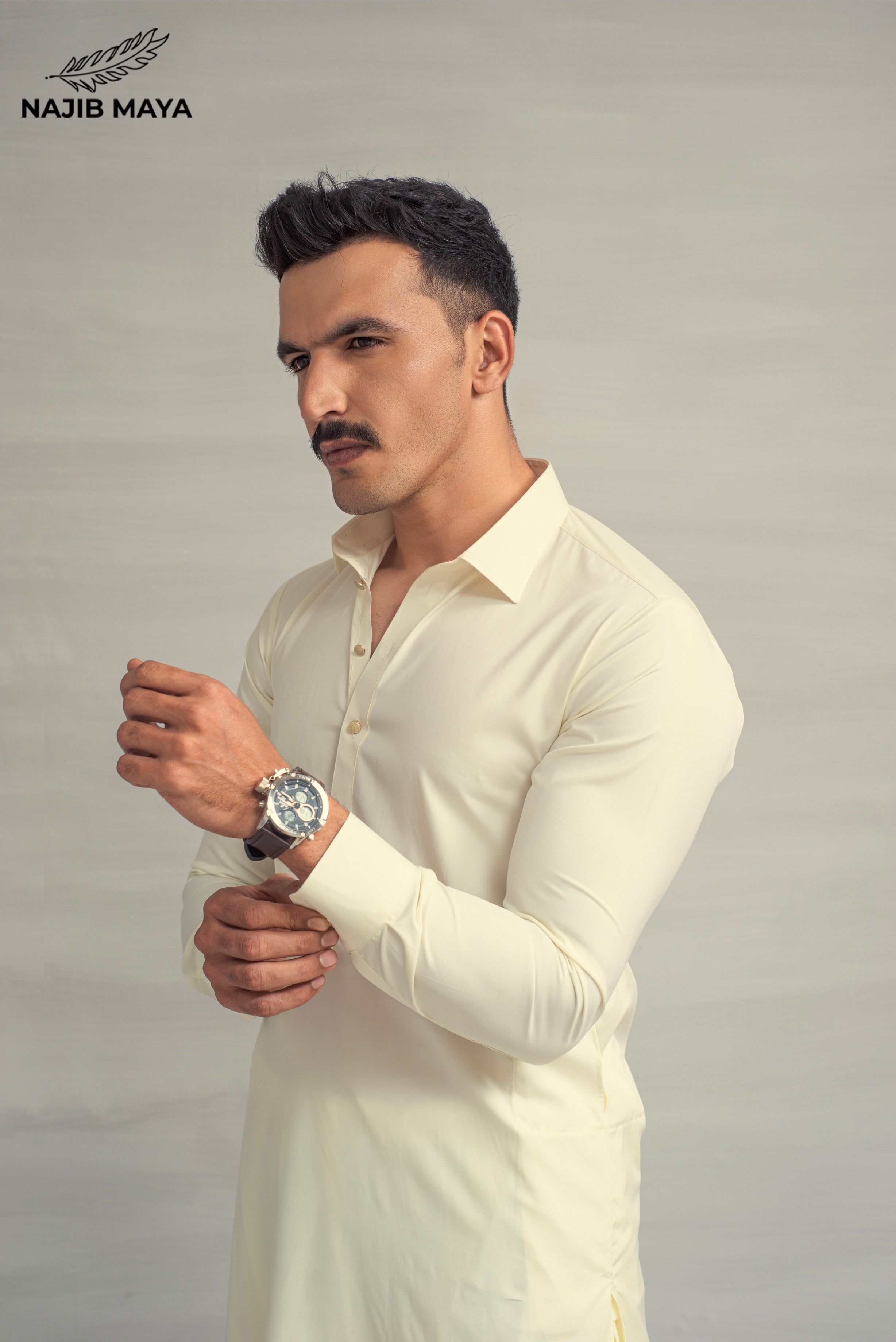 Cream Shalwar Kameez For Men's Secondary image