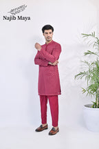 Shocking Pink Embroidered Kurta pajama For Men's