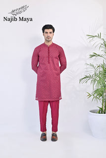 Shocking Pink Embroidered Kurta pajama For Men's