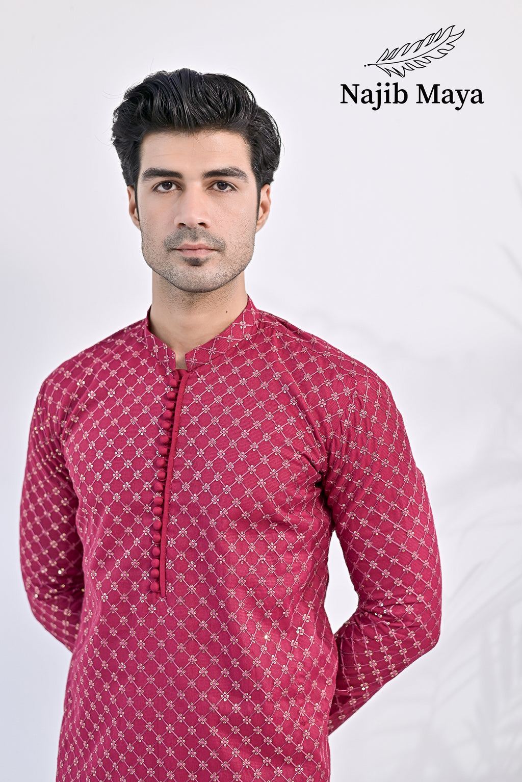 Shocking Pink Embroidered Kurta pajama For Men's