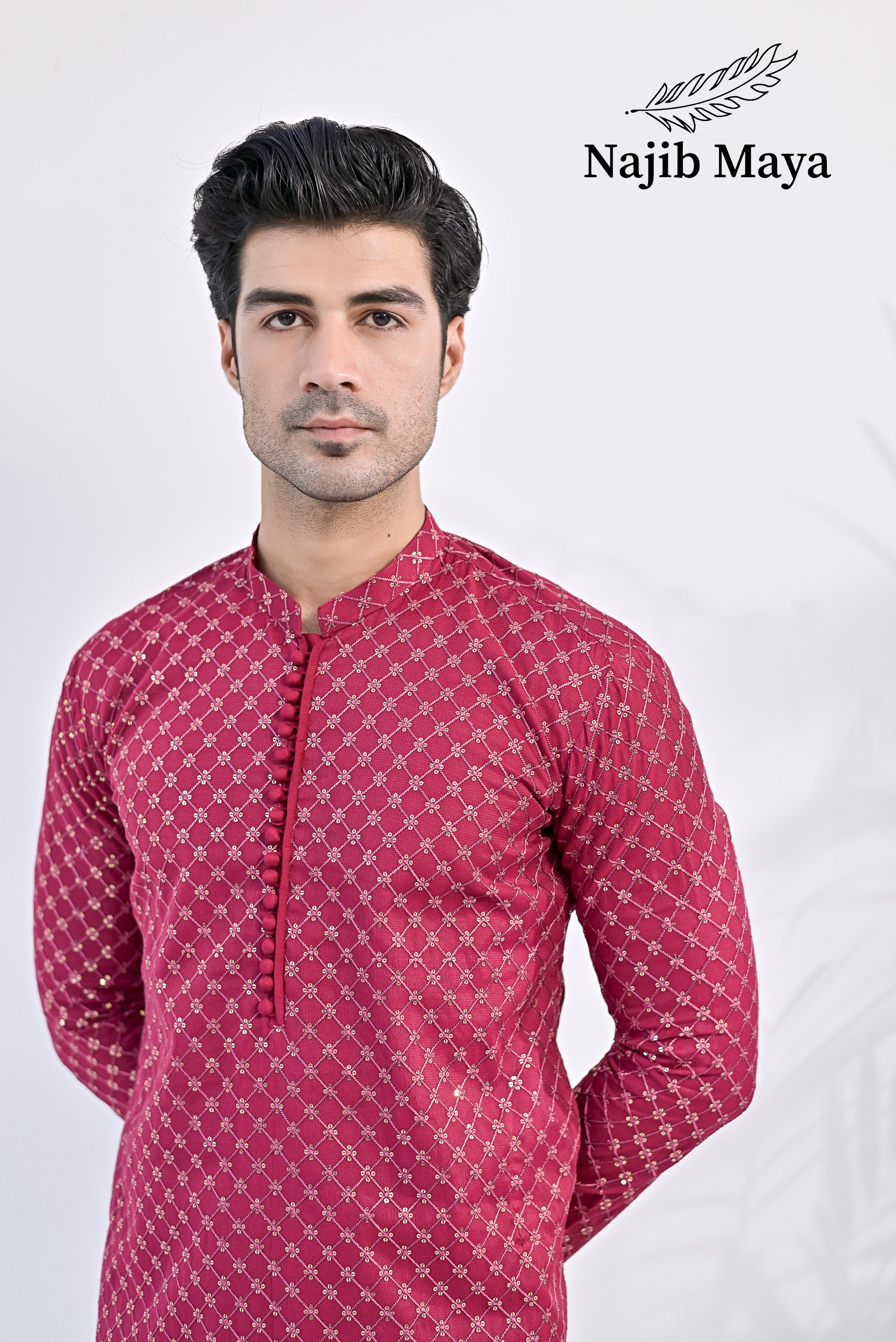 Shocking Pink Embroidered Kurta pajama For Men's