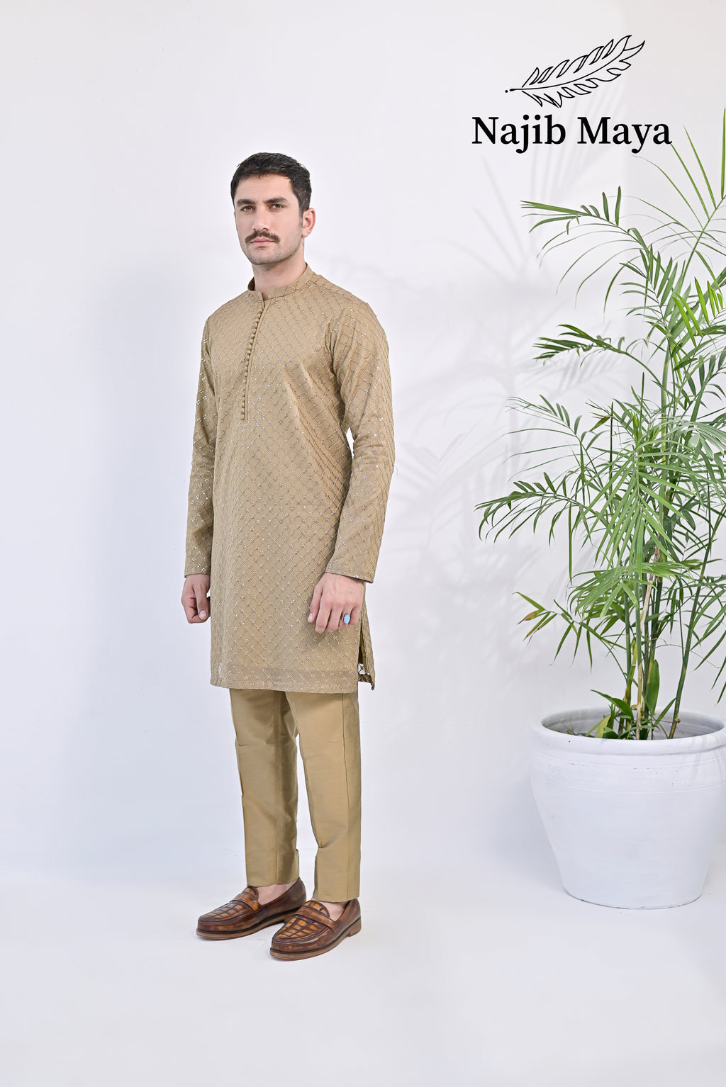 Mate Gold Embroidered Kurta pajama For Men's