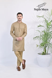 Mate Gold Embroidered Kurta pajama For Men's