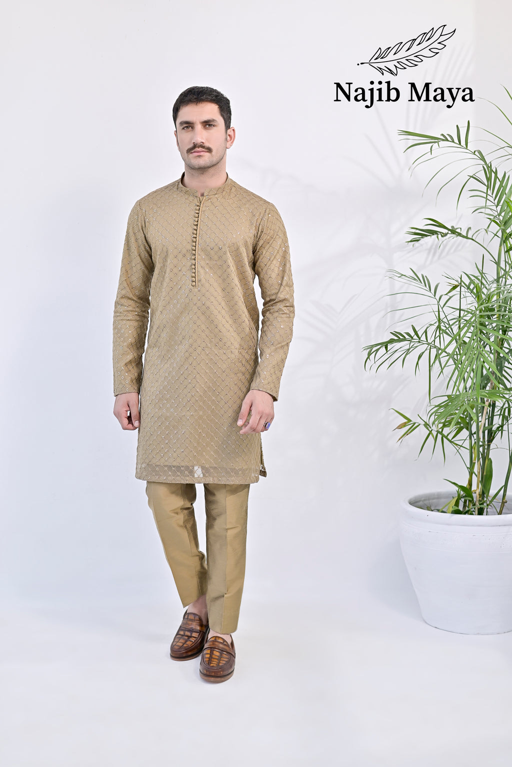 Mate Gold Embroidered Kurta pajama For Men's
