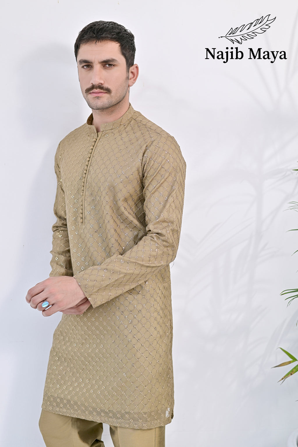 Mate Gold Embroidered Kurta pajama For Men's