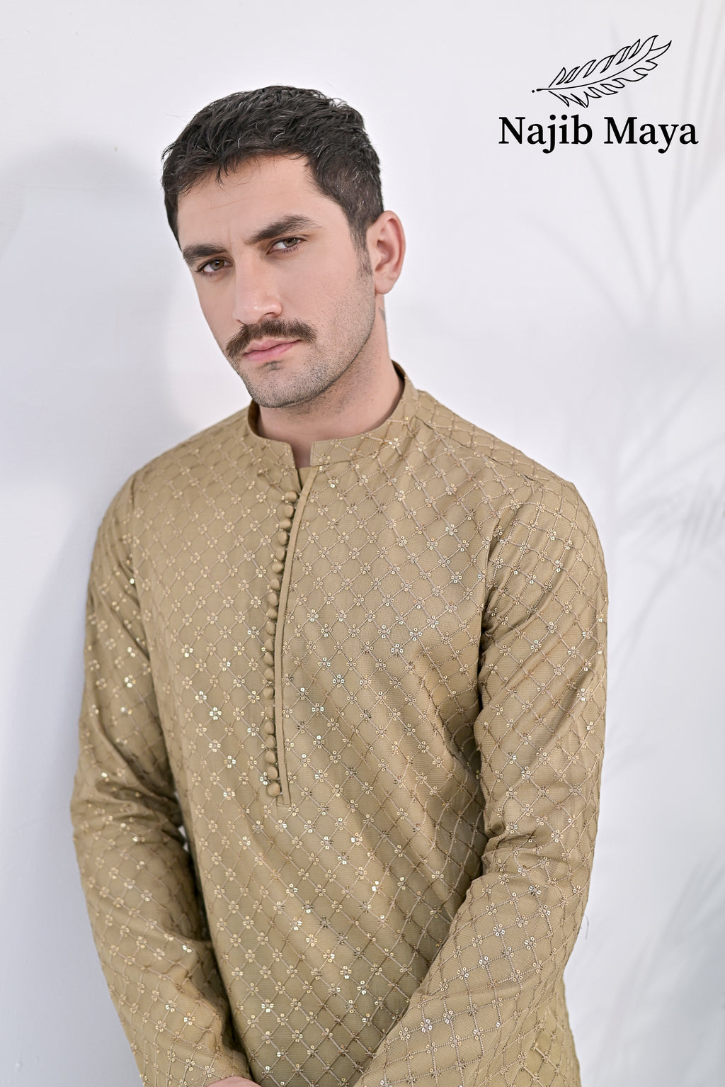 Mate Gold Embroidered Kurta pajama For Men's