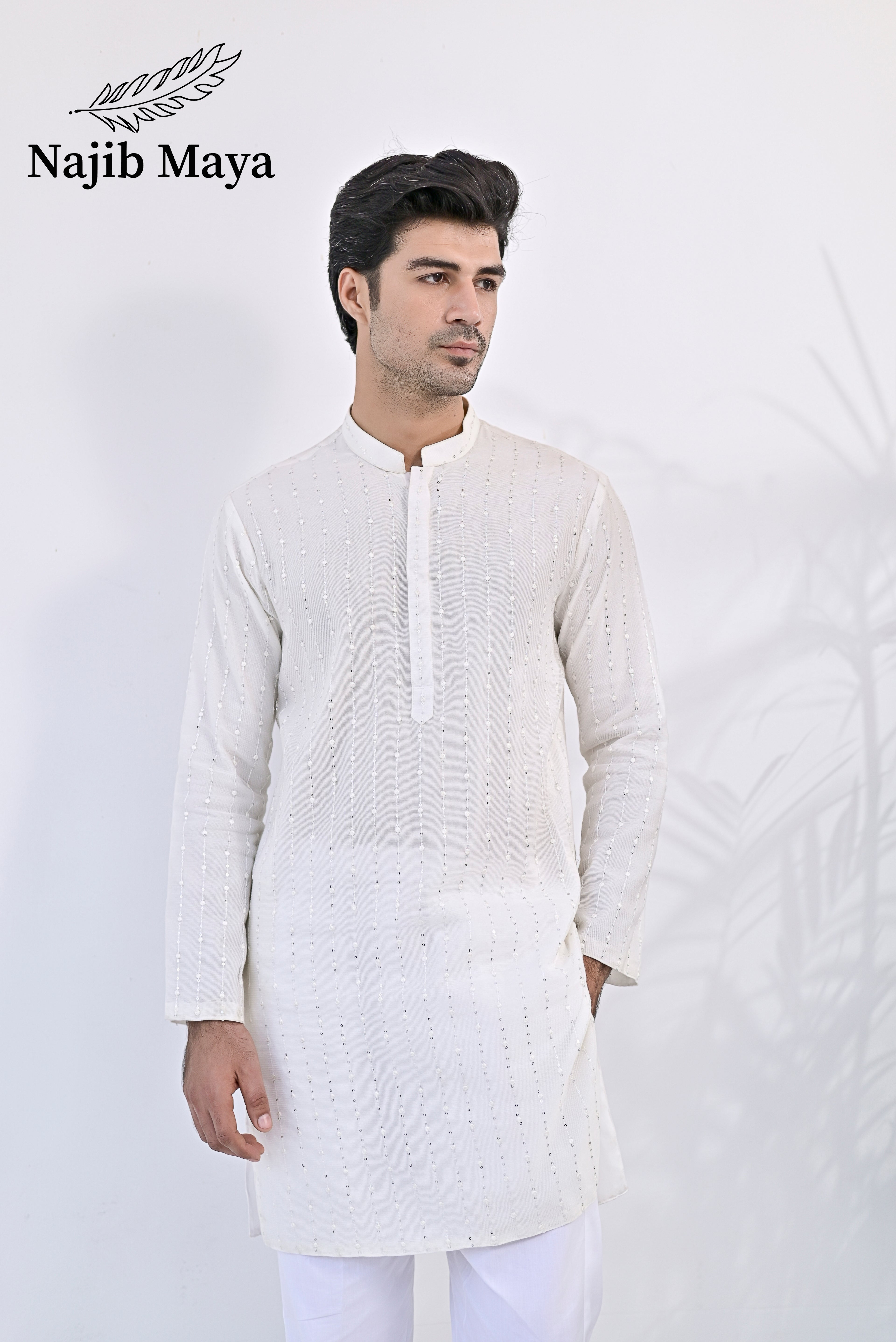 White Embroidery Kurta pajama For Men's
