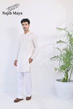 White Embroidery Kurta pajama For Men's