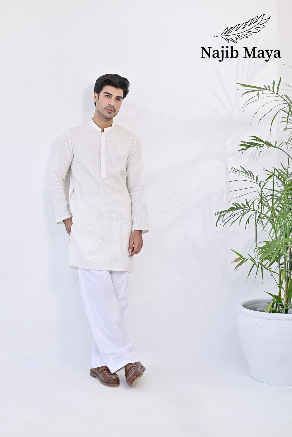White Embroidery Kurta pajama For Men's