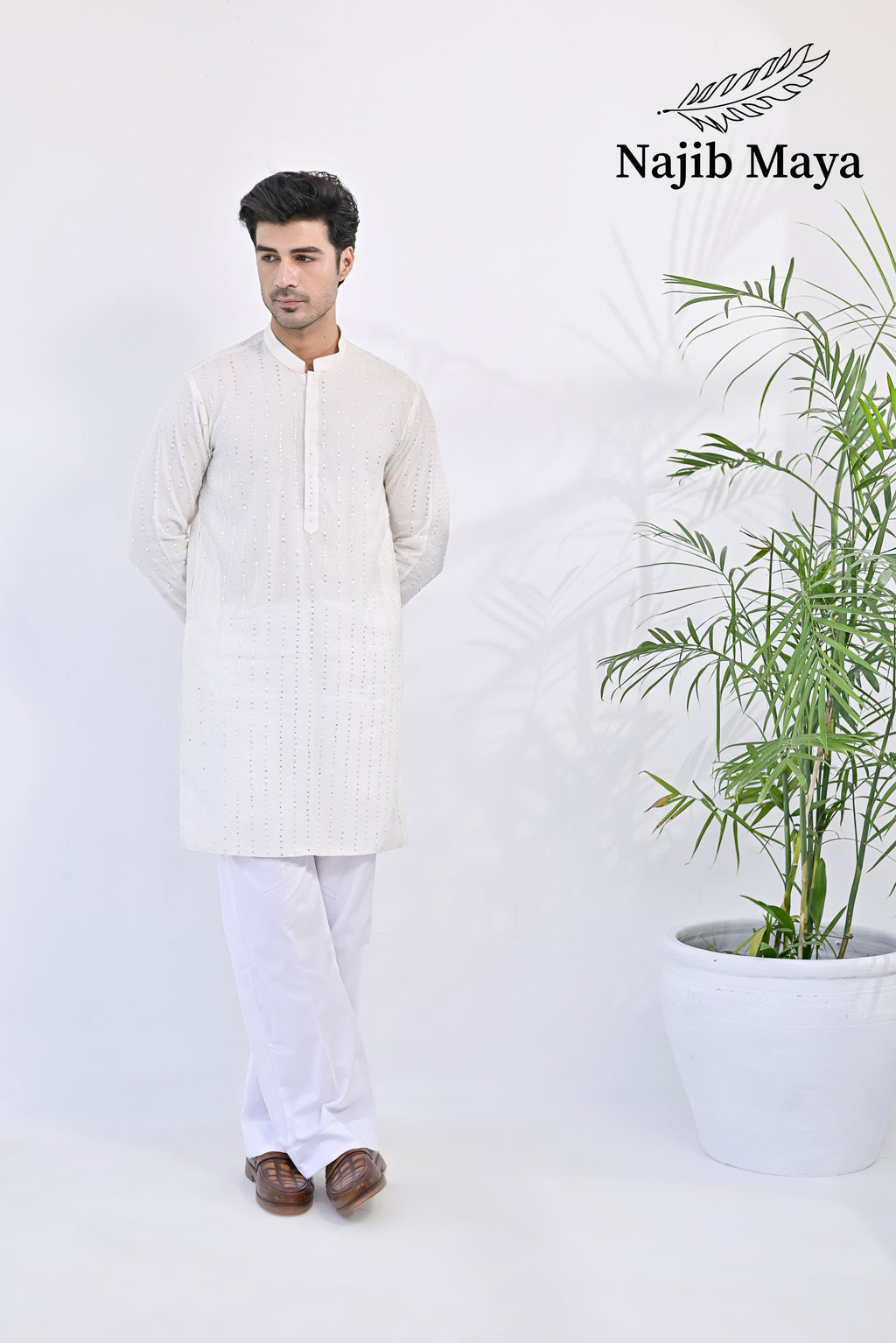 White Embroidery Kurta pajama For Men's