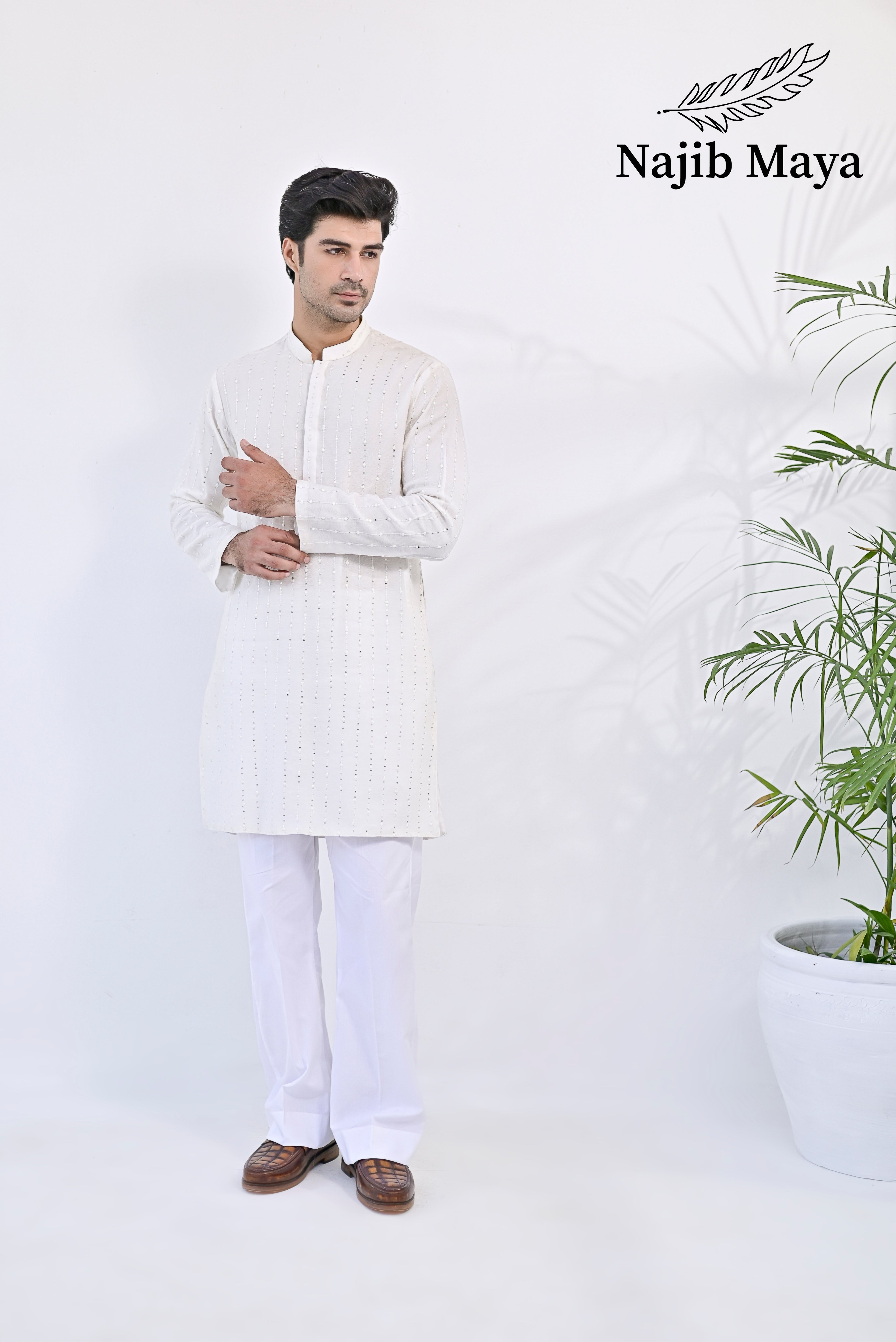 White Embroidery Kurta pajama For Men's