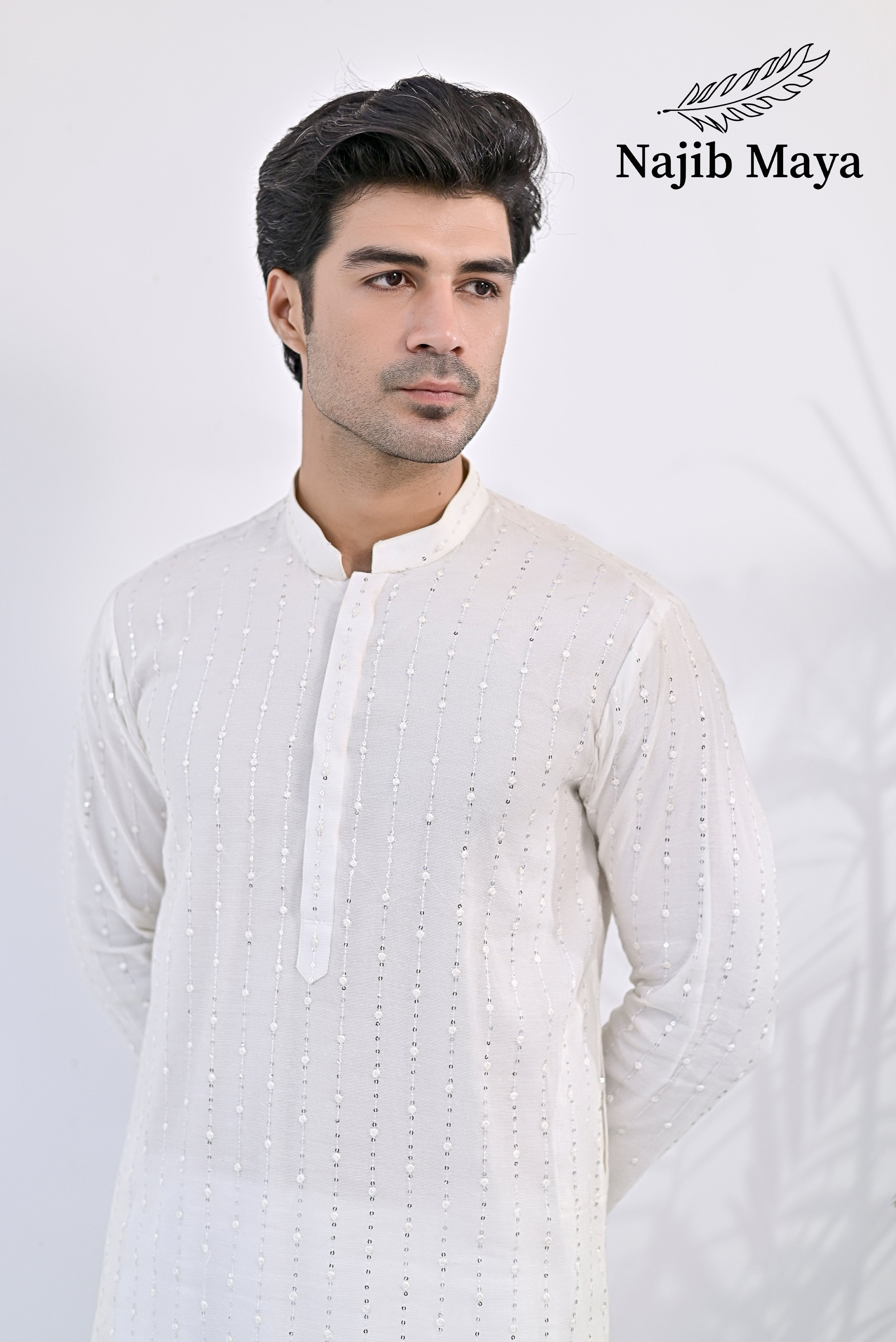White Embroidery Kurta pajama For Men's