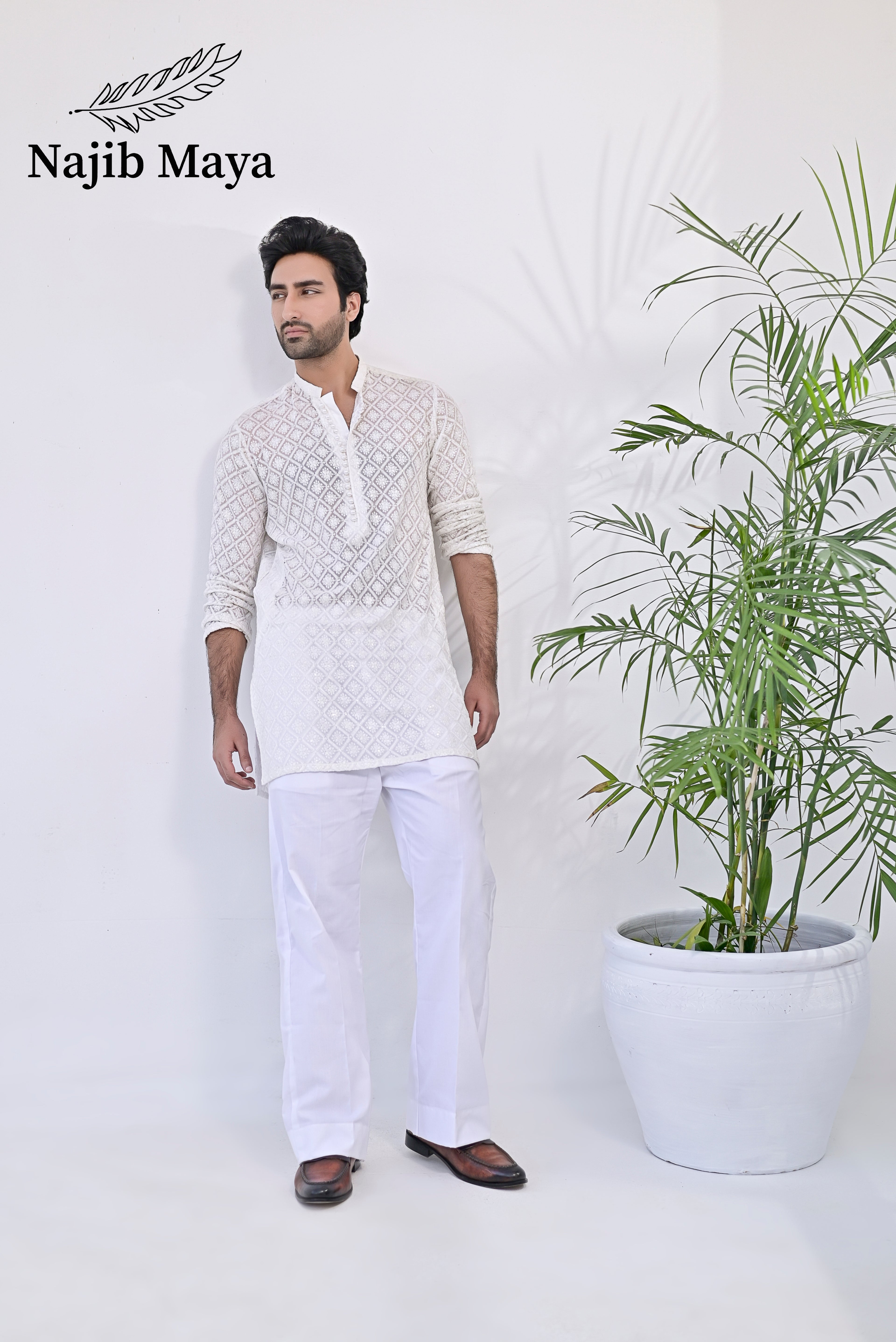 White Embroidered Kurta pajama For Men's