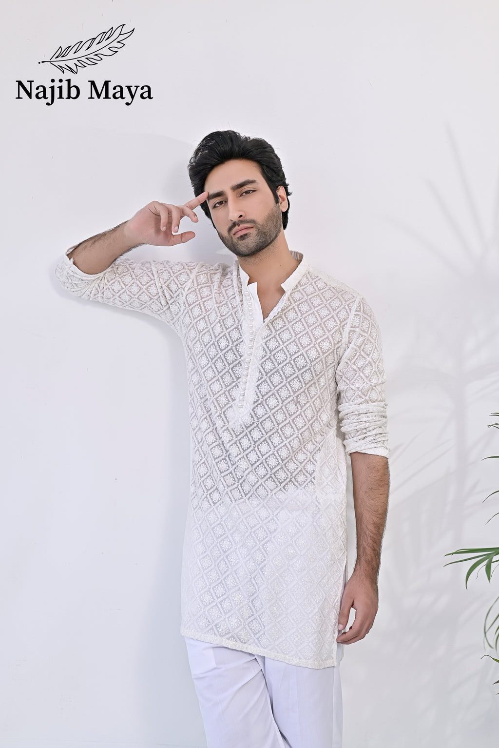 White Embroidered Kurta pajama For Men's