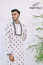 White & Black Embroidery Kurta pajama For Men's