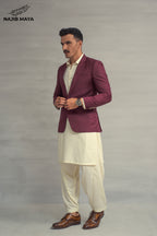 Cream Casual Coat + Maroon Shalwar Kameez For Men's
