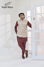 Load image into Gallery viewer, Cream Multi Embroidery Waist Coat &amp; Maroon Kurta Pajama For Men&#39;s