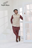 Cream Multi Embroidery Waist Coat & Maroon Kurta Pajama For Men's